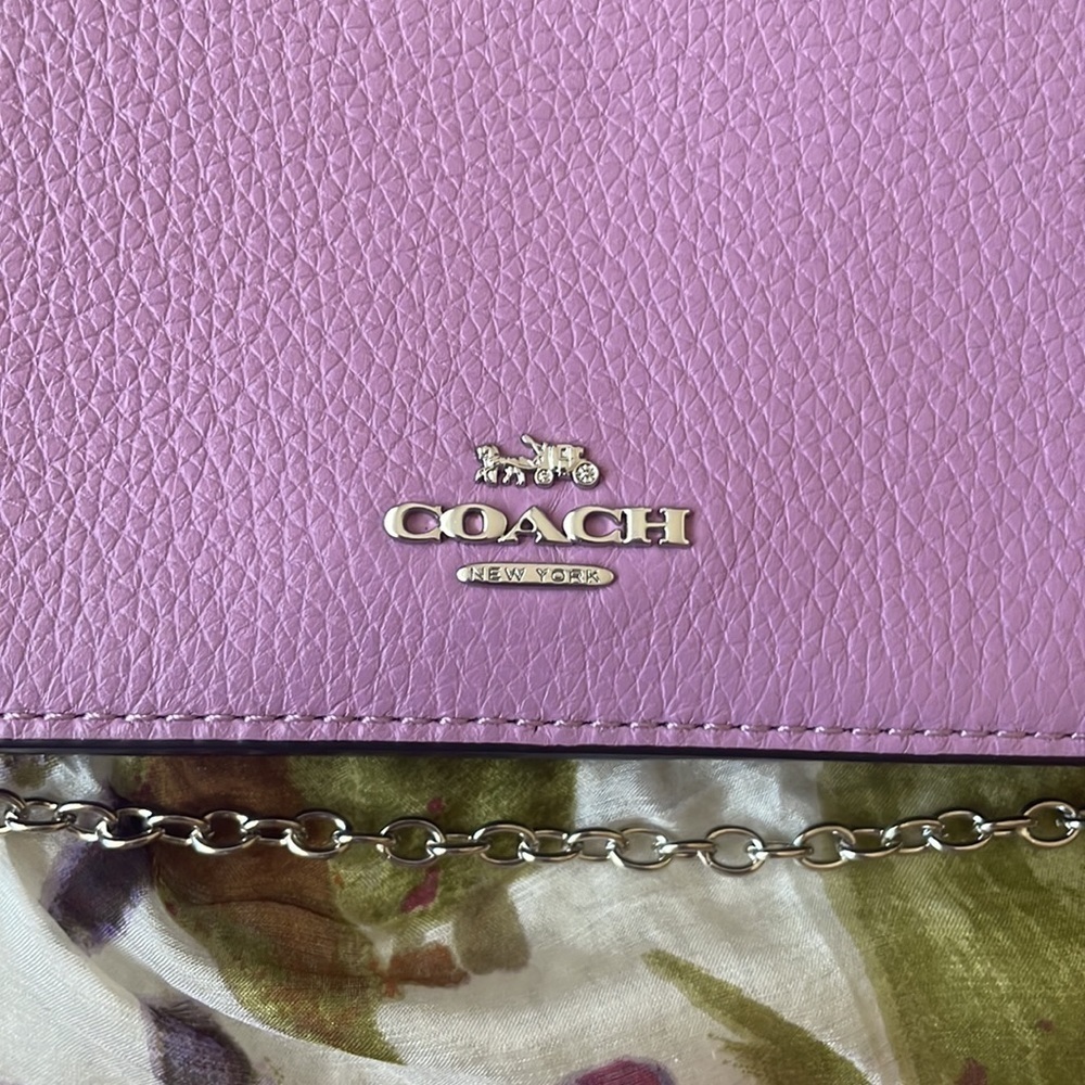 Brand New Coach Genuine Leather Foldover Clutch Crossbody Chain Purse Purple - Picture 4 of 16